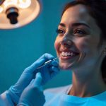 Young woman smiling confidently during a dental check-up, highlighting her bright, flawless teeth—perfect example of a successful smile makeover treatment.